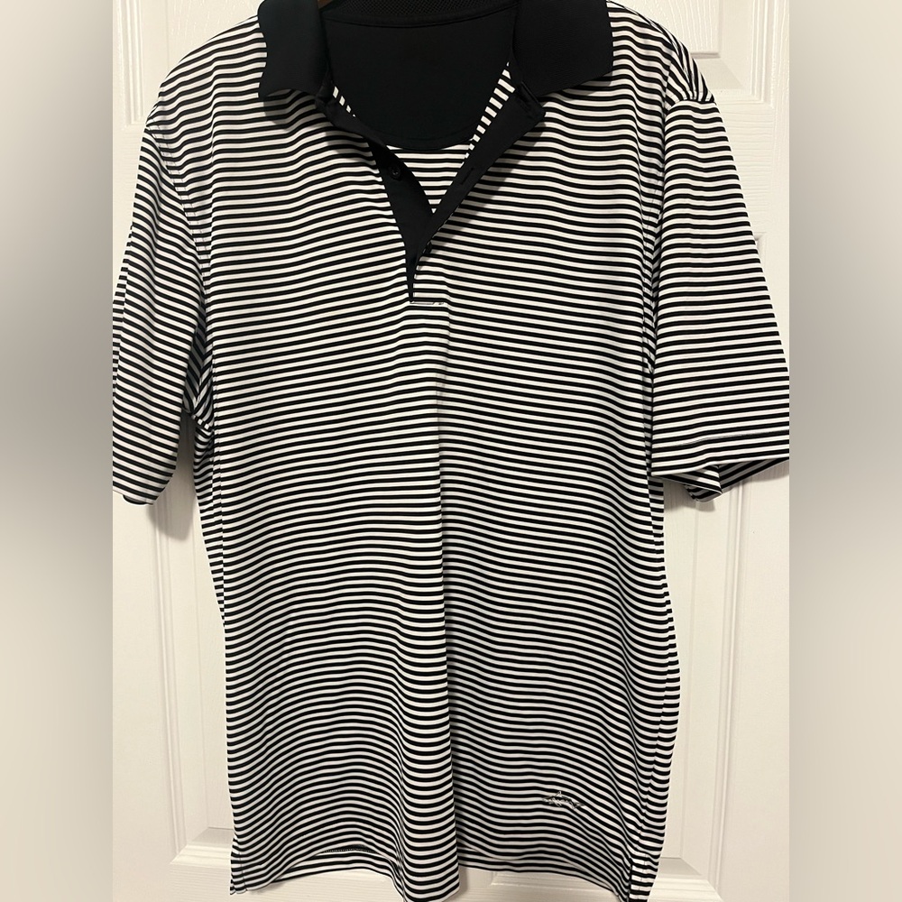 Greg Norman Collection Navy and White Striped Polo Shirt Size XL
